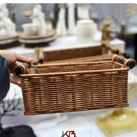 تصویر 1 از ست سبد حصیری دسته چوبی مناسب نظم دهی منزل